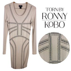 Torn by Ronny Kobo Long Sleeve Nude Bodycon Dress